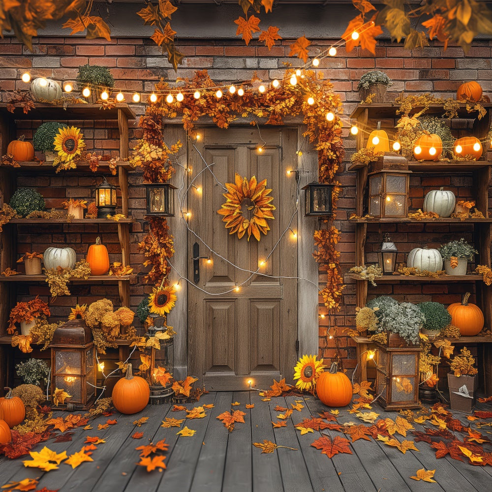 Door Pumpkin Leaves Lamp Autumn Backdrop UK BRP7-90