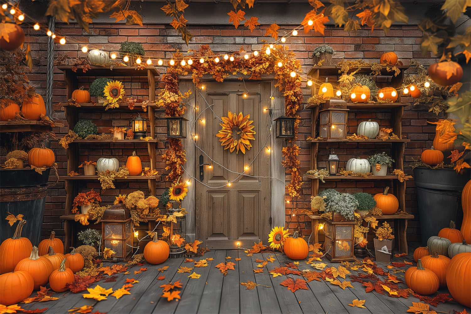 Door Pumpkin Leaves Lamp Autumn Backdrop UK BRP7-90