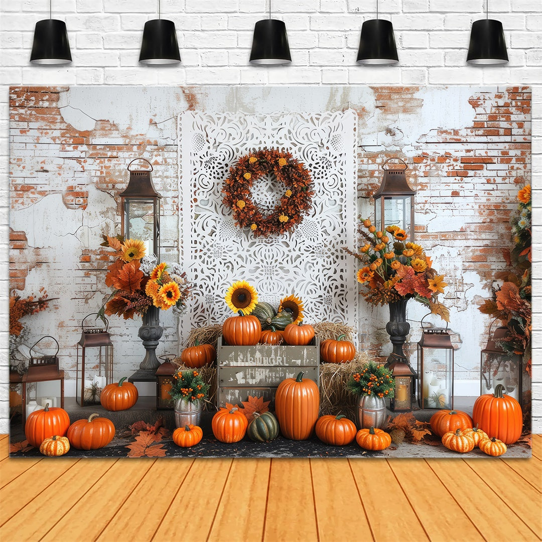 Autumn Brick Wall Sunflowers Backdrop UK BRP7-91