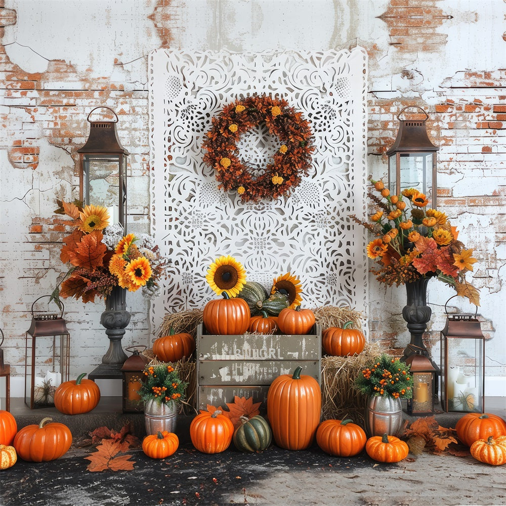 Autumn Brick Wall Sunflowers Backdrop UK BRP7-91