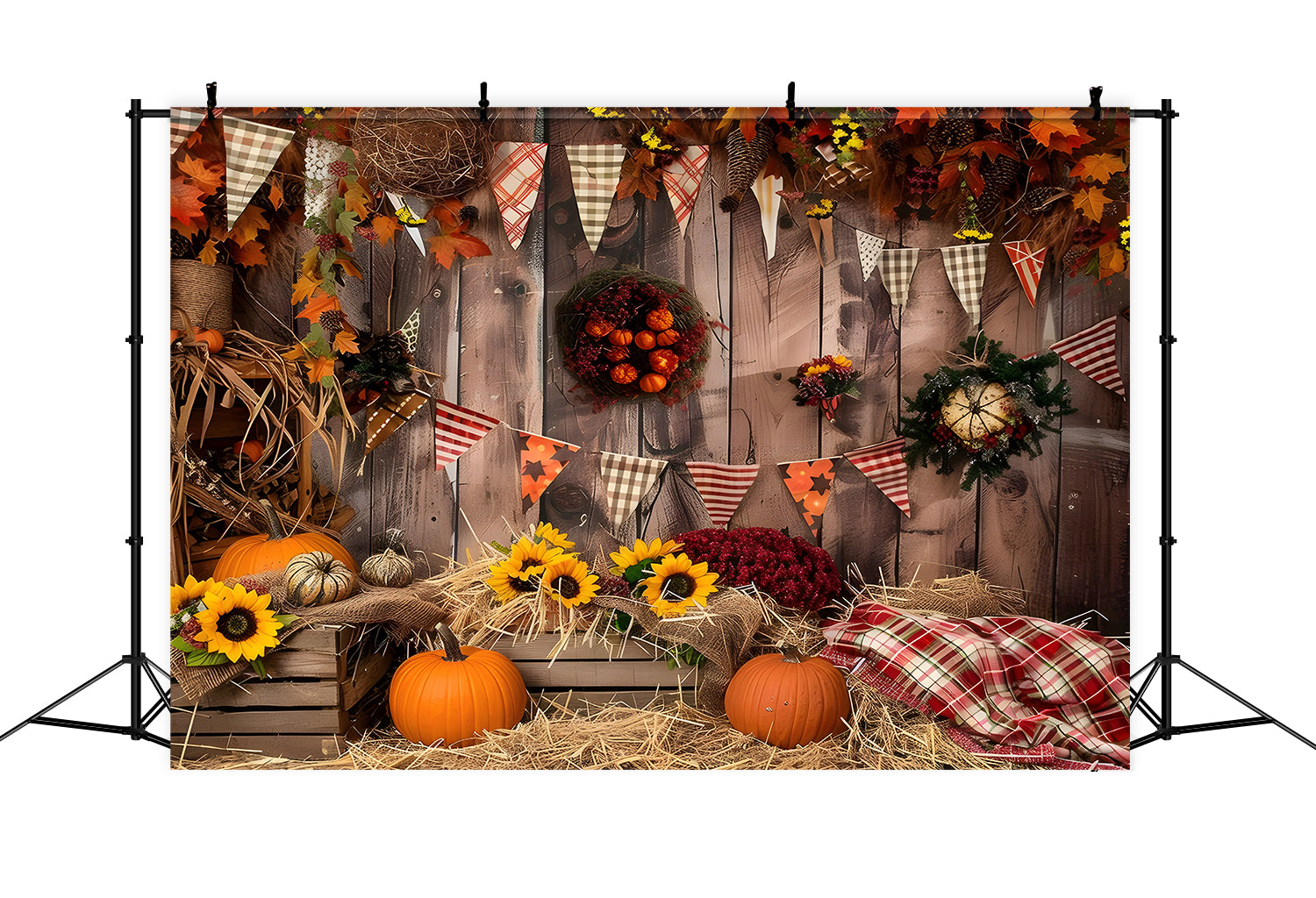 Autumn Brown Wood Flags Pumpkin Backdrop UK BRP7-93