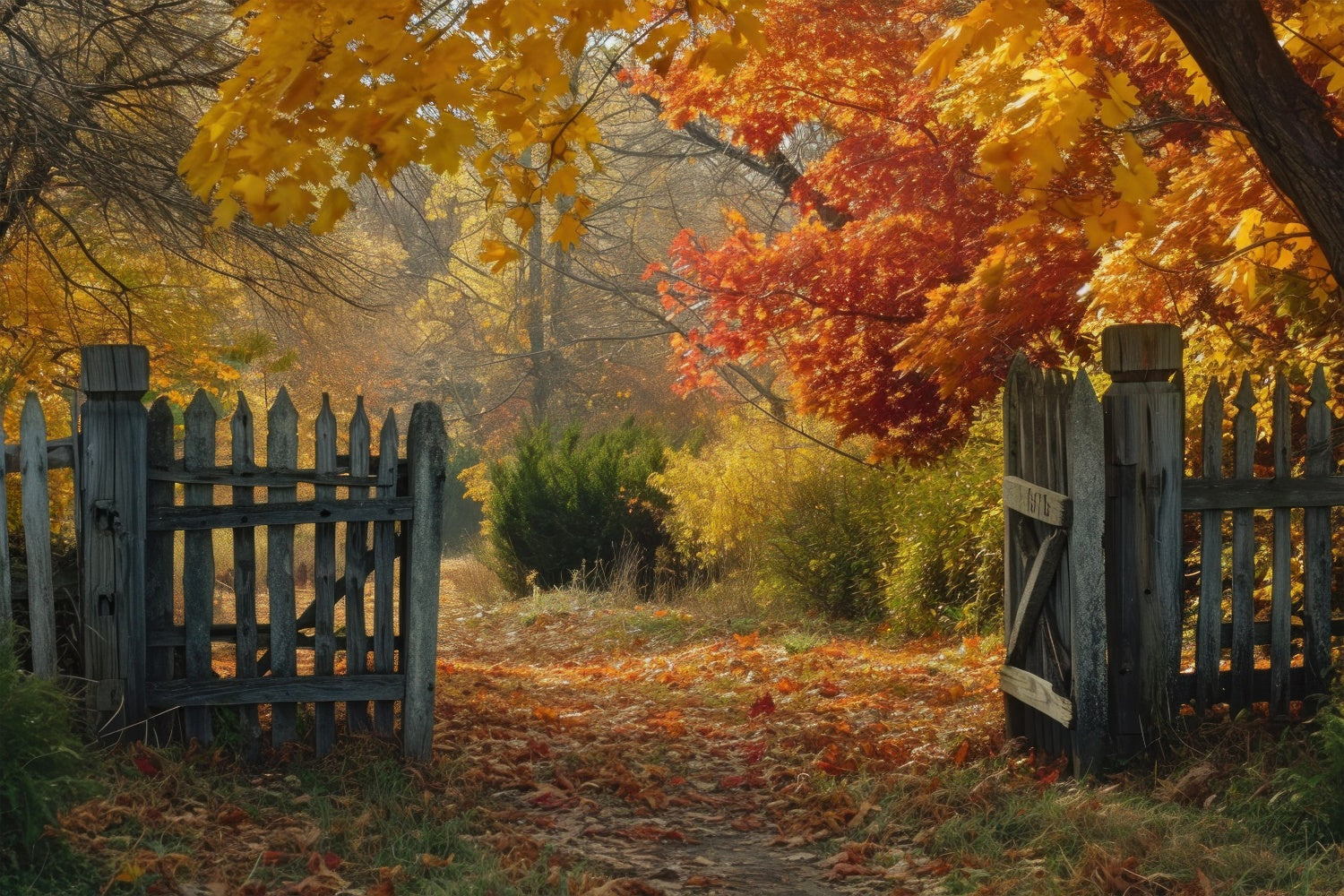 Autumn Maple Fence Backdrop UK for Photography BRP7-95