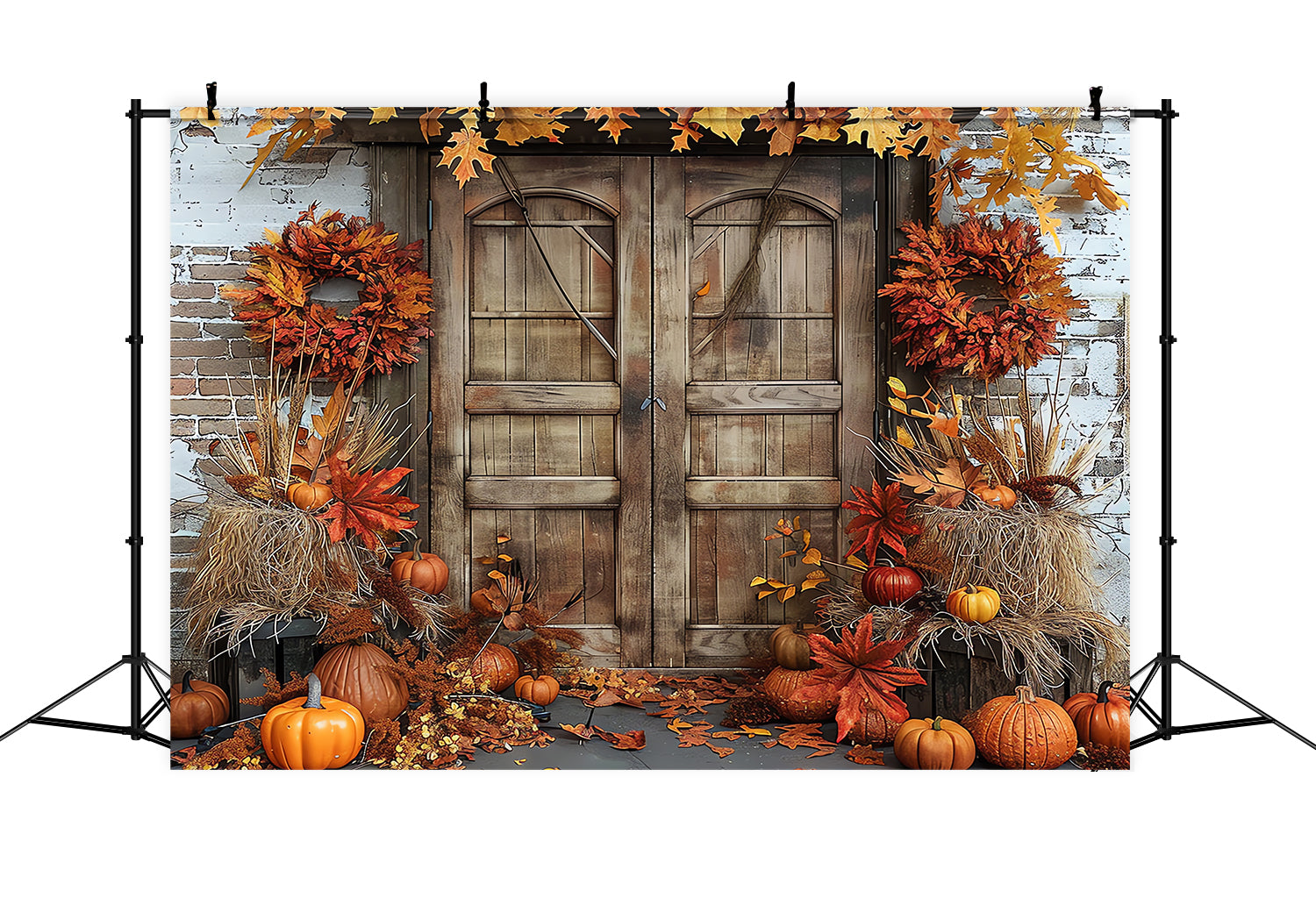 Autumn Pumpkin Brick Barn Door Backdrop UK BRP7-96