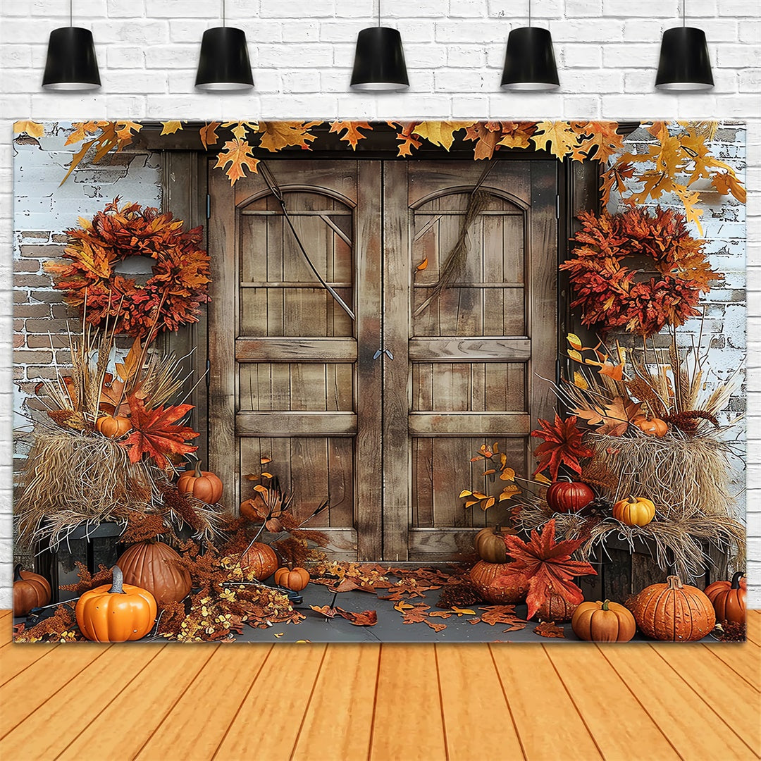 Autumn Pumpkin Brick Barn Door Backdrop UK BRP7-96