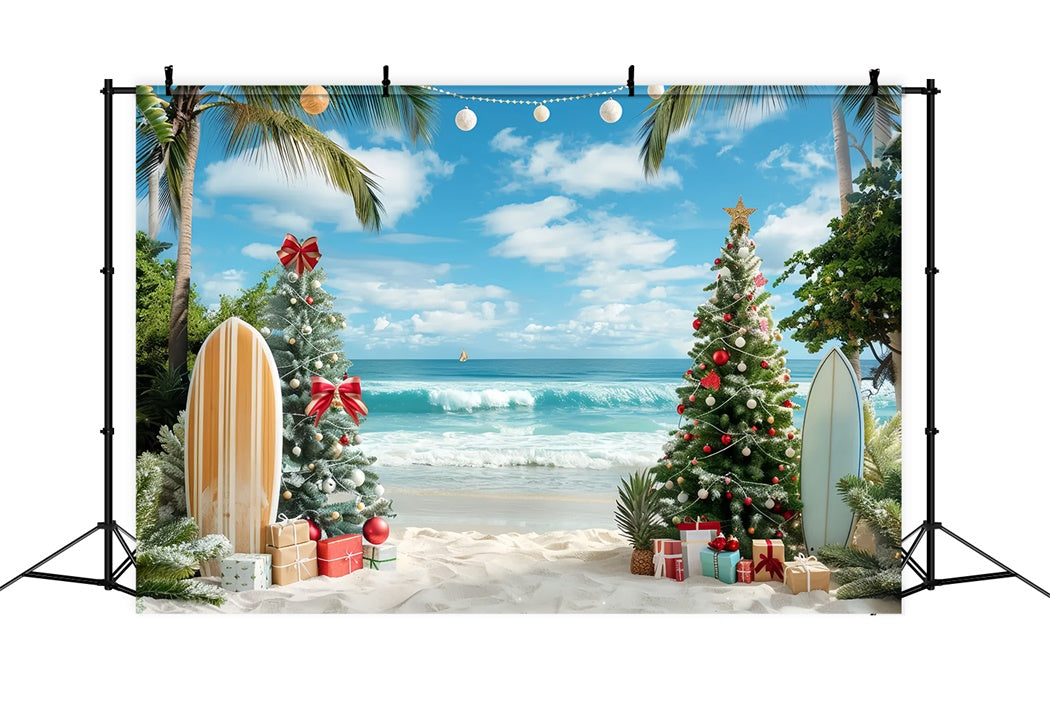 Christmas Palm Trees and Surf Backdrop UK BRP8-1