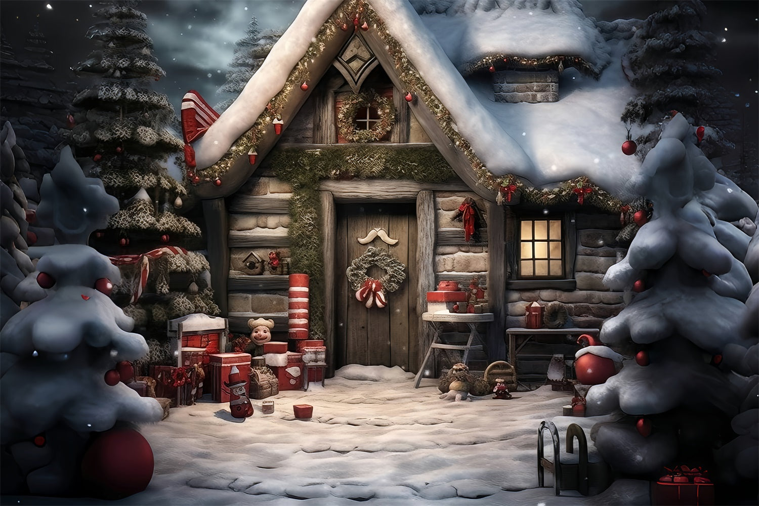 Christmas Cabin in the Forest Backdrop UK BRP8-102