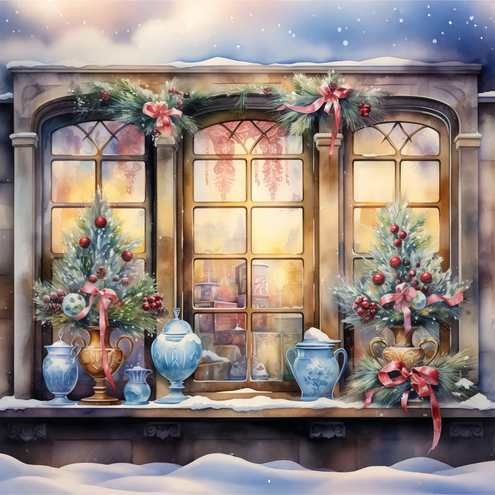 Vintage Christmas Window View Backdrop UK BRP8-105