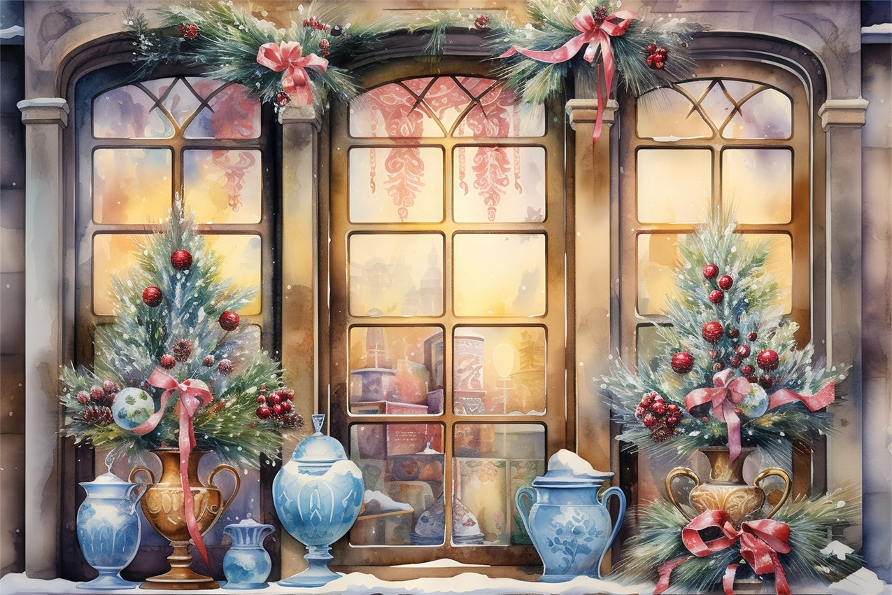 Vintage Christmas Window View Backdrop UK BRP8-105