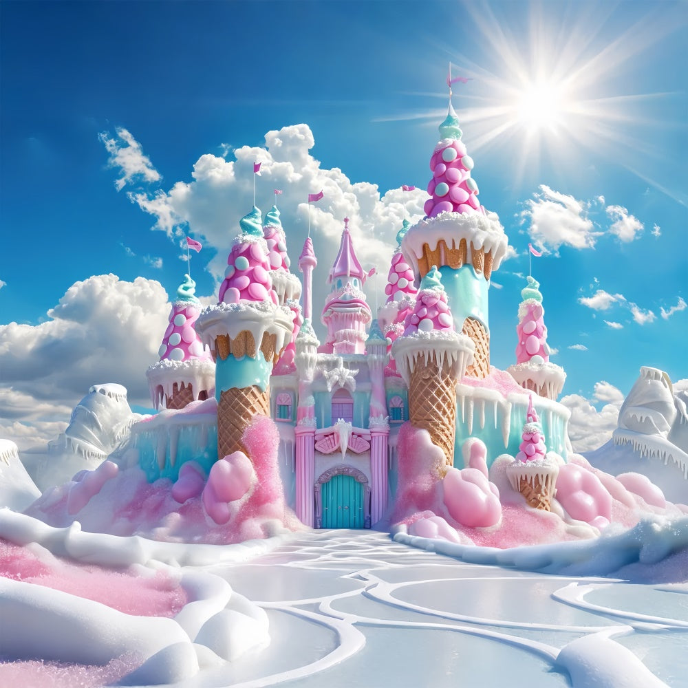 Enchanted Ice Cream Castle Christmas Backdrop UK BRP8-108