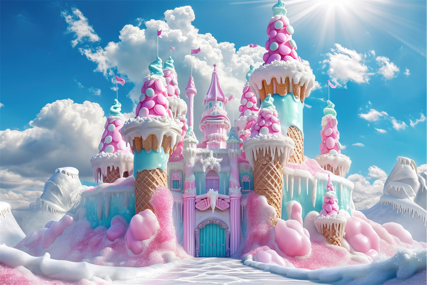 Enchanted Ice Cream Castle Christmas Backdrop UK BRP8-108