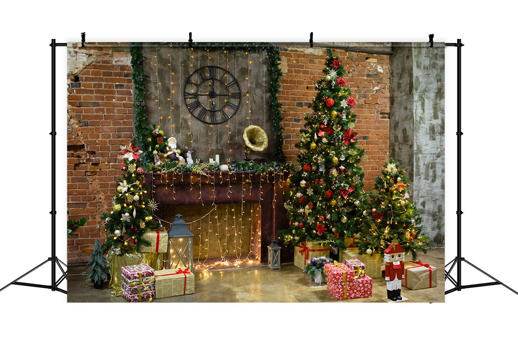 Rustic Christmas Fireplace with Brick Wall Backdrop UK BRP8-109