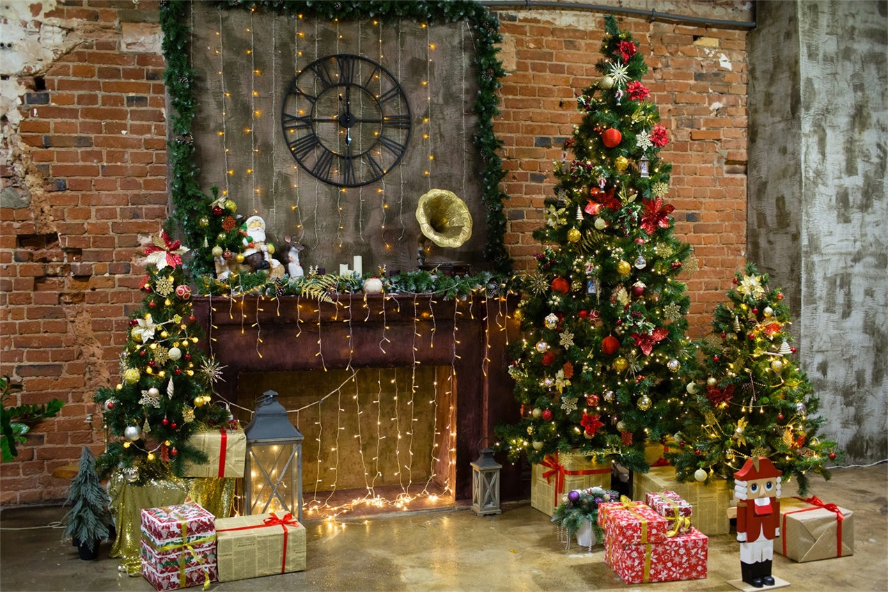 Rustic Christmas Fireplace with Brick Wall Backdrop UK BRP8-109