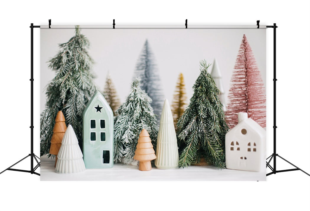 Minimalist Christmas Pines and Houses Backdrop UK BRP8-111