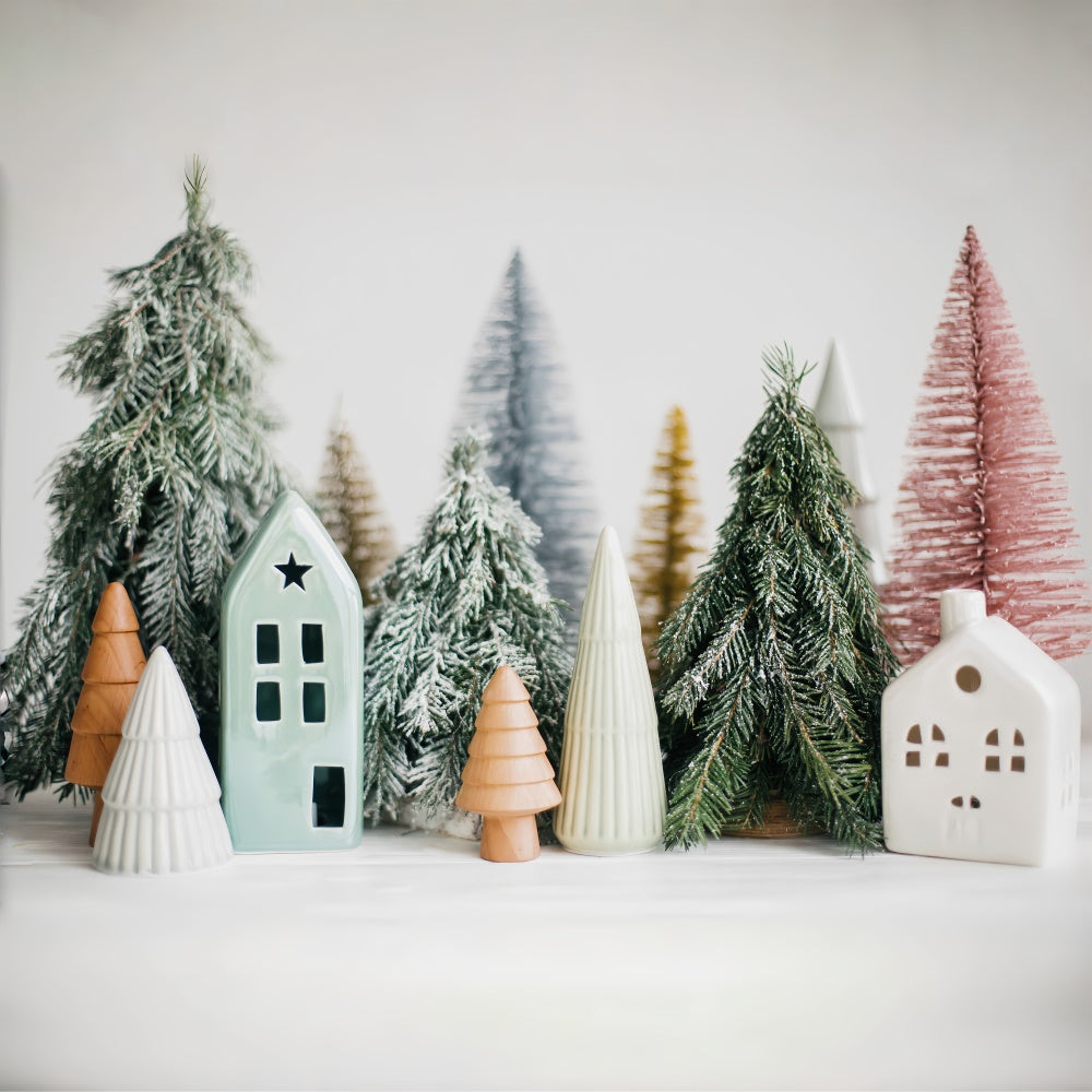 Minimalist Christmas Pines and Houses Backdrop UK BRP8-111