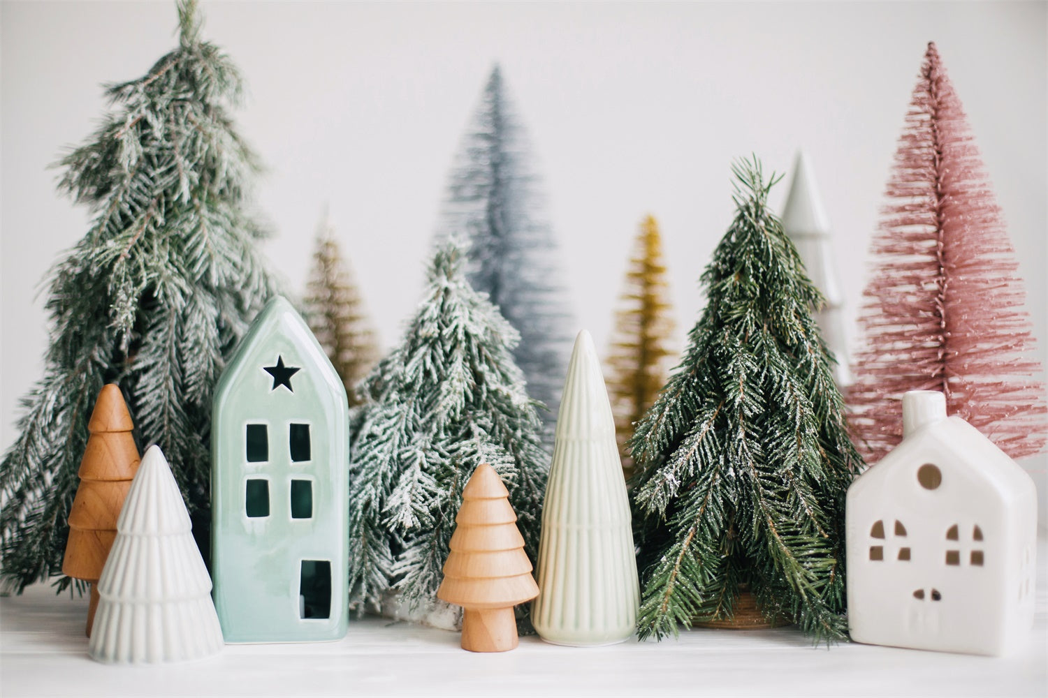 Minimalist Christmas Pines and Houses Backdrop UK BRP8-111