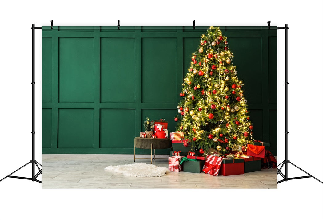 Elegant Christmas Tree Green Wall Backdrop UK BRP8-114