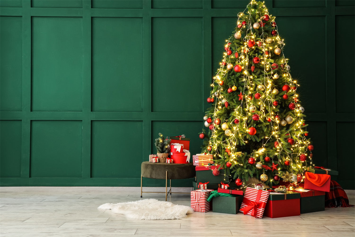 Elegant Christmas Tree Green Wall Backdrop UK BRP8-114