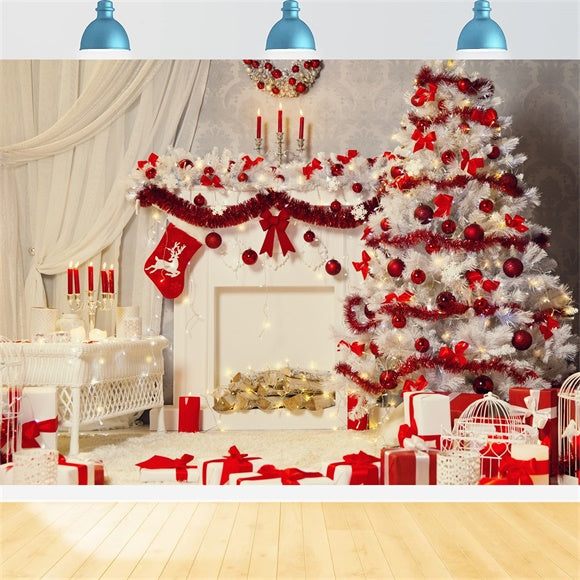 Red and White Christmas Decor Backdrop UK BRP8-115