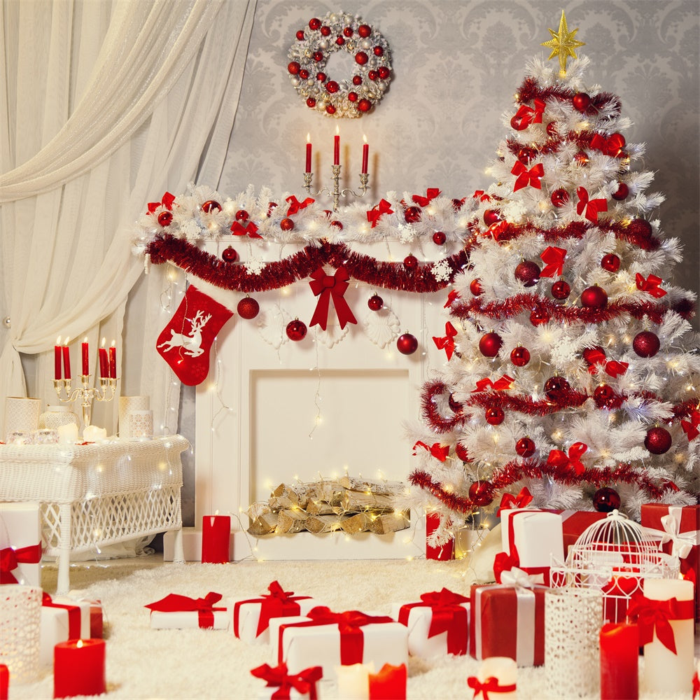 Red and White Christmas Decor Backdrop UK BRP8-115