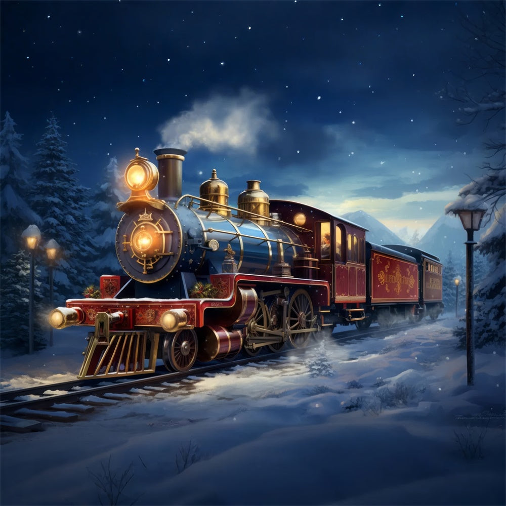 Snowy Christmas Train Adventure Backdrop UK BRP8-119