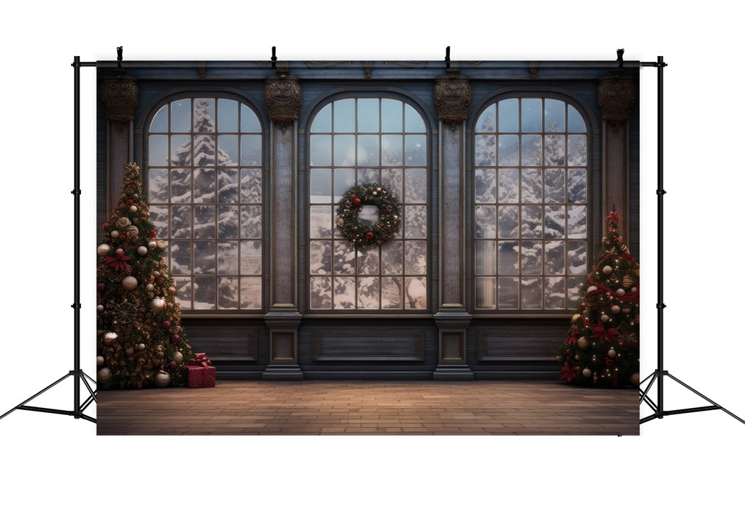 Christmas Grand Hall Wreath Windows Backdrop UK BRP8-124