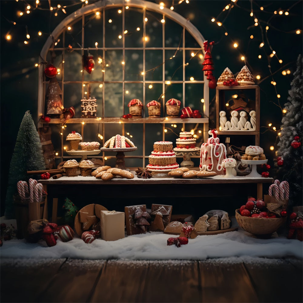 Christmas Dessert Table with Lights Backdrop UK BRP8-129