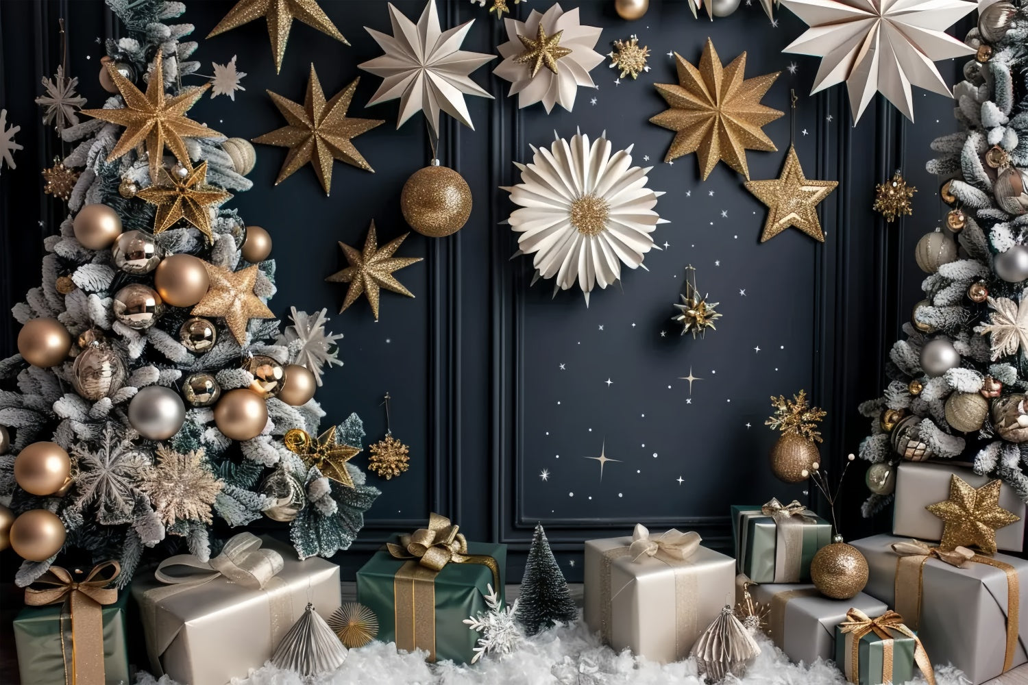 Christmas Tree and Golden Ornaments Backdrop UK BRP8-12