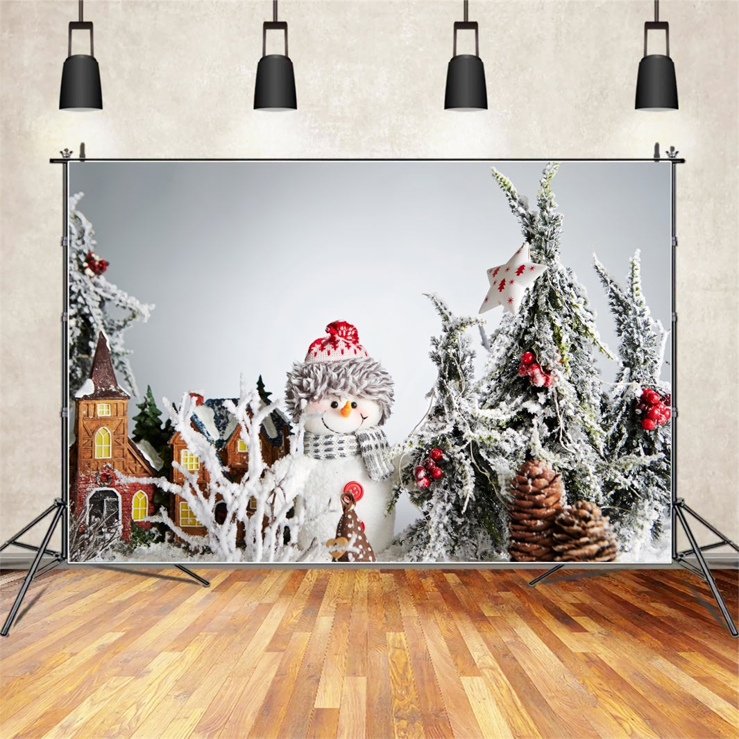 Christmas Snowman in Frosted Pine Forest Backdrop UK BRP8-130