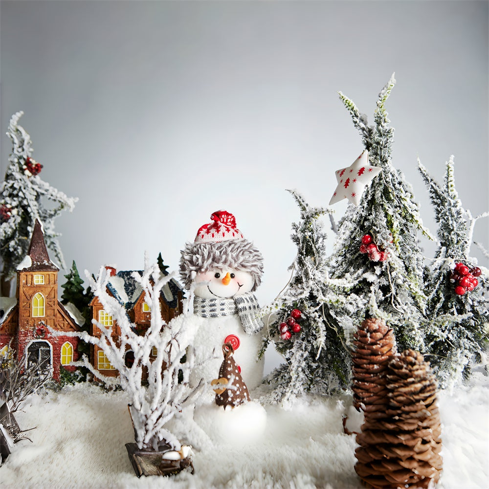 Christmas Snowman in Frosted Pine Forest Backdrop UK BRP8-130