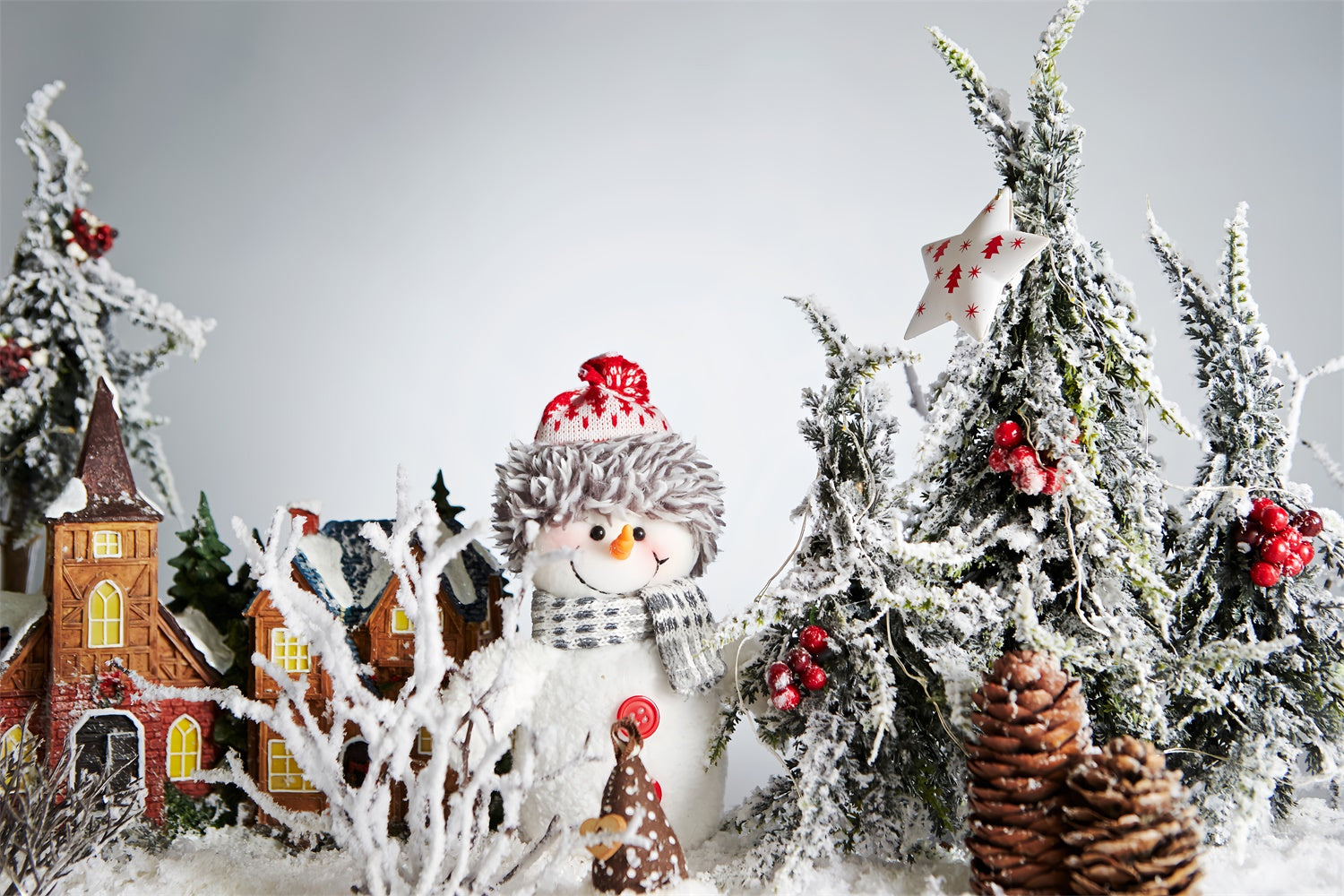 Christmas Snowman in Frosted Pine Forest Backdrop UK BRP8-130