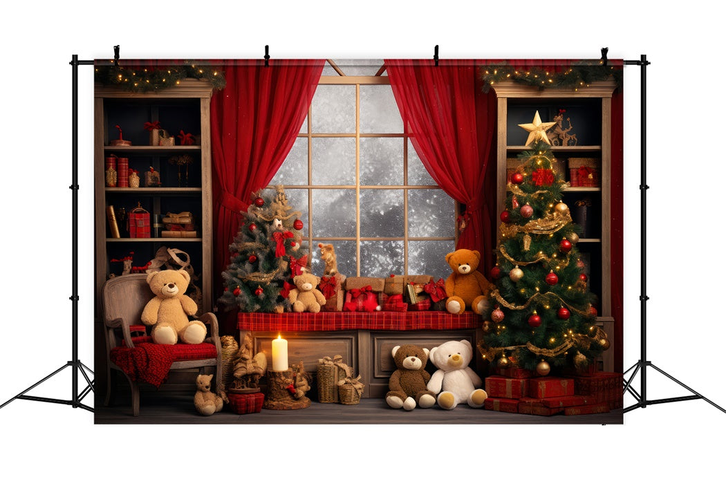 Christmas Teddy Bear Cozy Living Room Backdrop UK BRP8-131