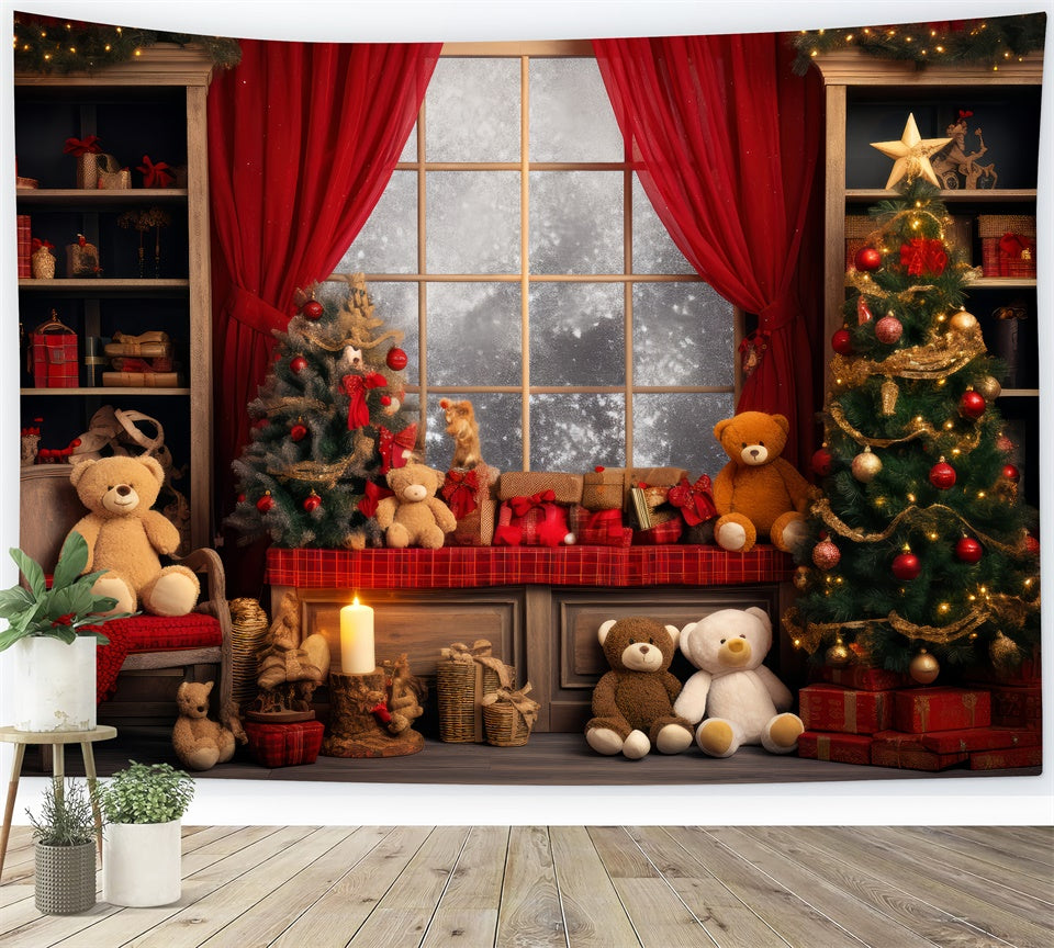 Christmas Teddy Bear Cozy Living Room Backdrop UK BRP8-131