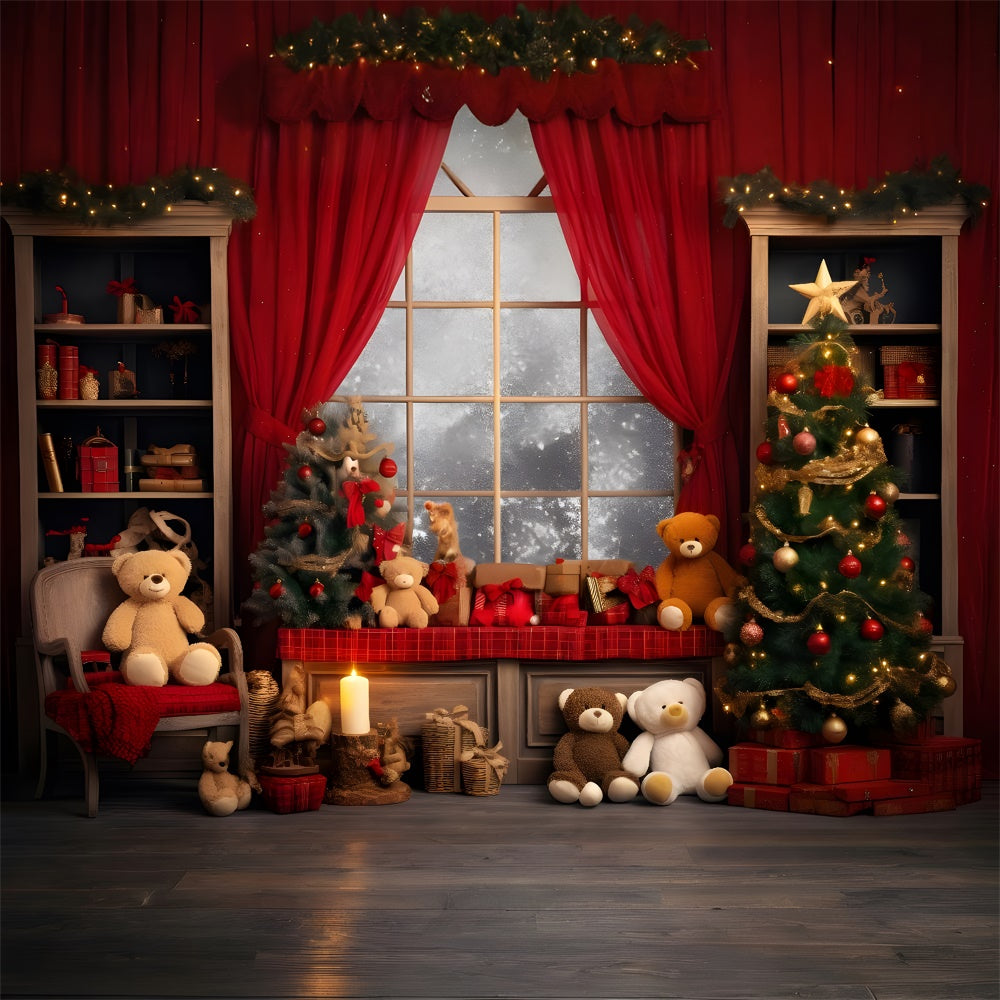 Christmas Teddy Bear Cozy Living Room Backdrop UK BRP8-131