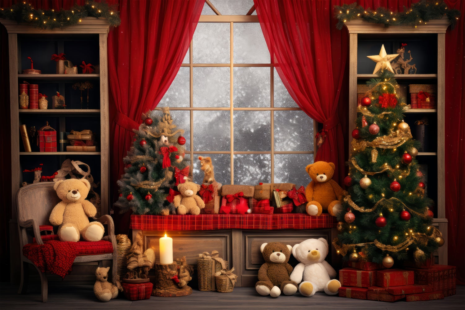 Christmas Teddy Bear Cozy Living Room Backdrop UK BRP8-131