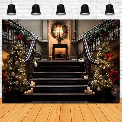 Christmas Staircase with Elegant Garland Backdrop UK BRP8-134