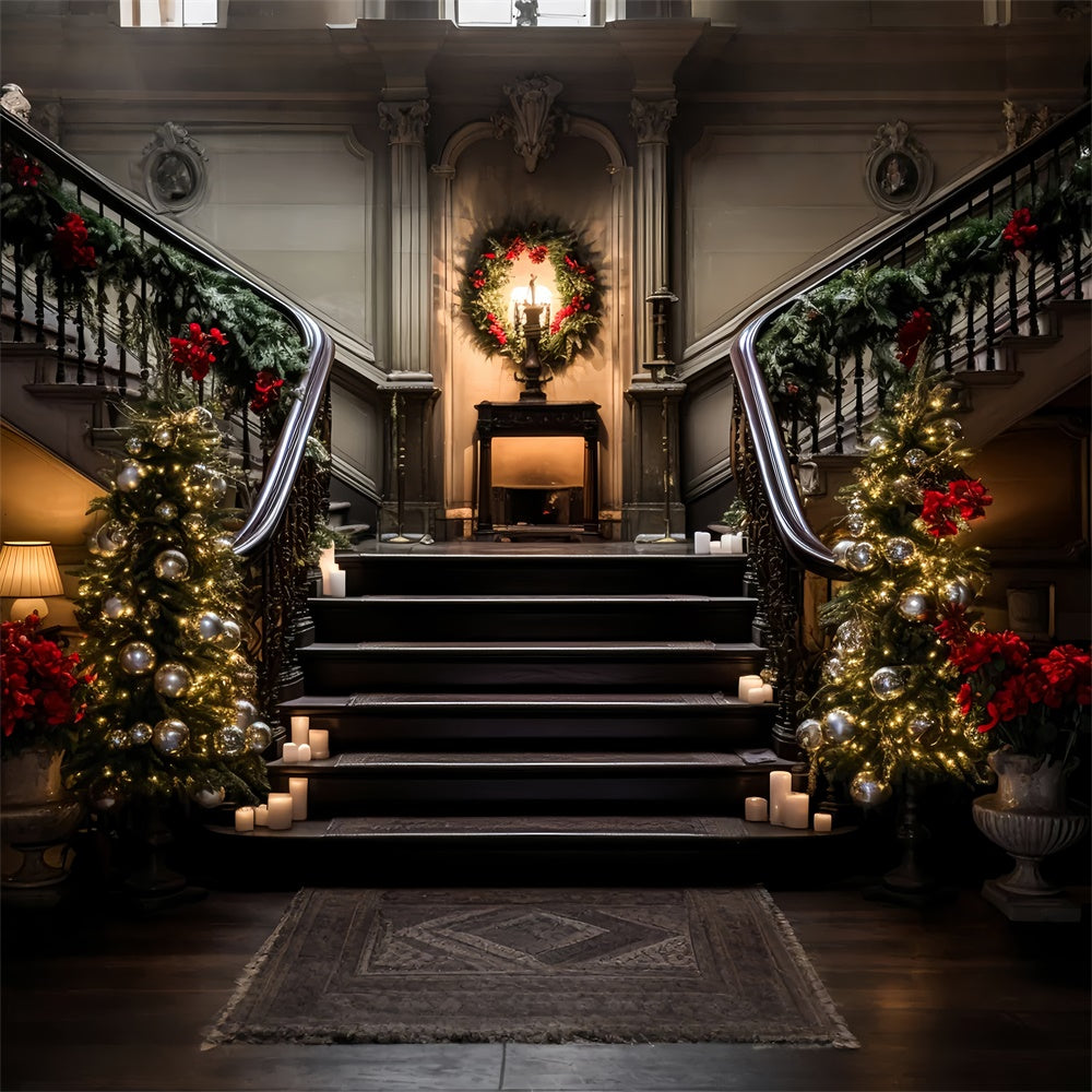 Christmas Staircase with Elegant Garland Backdrop UK BRP8-134