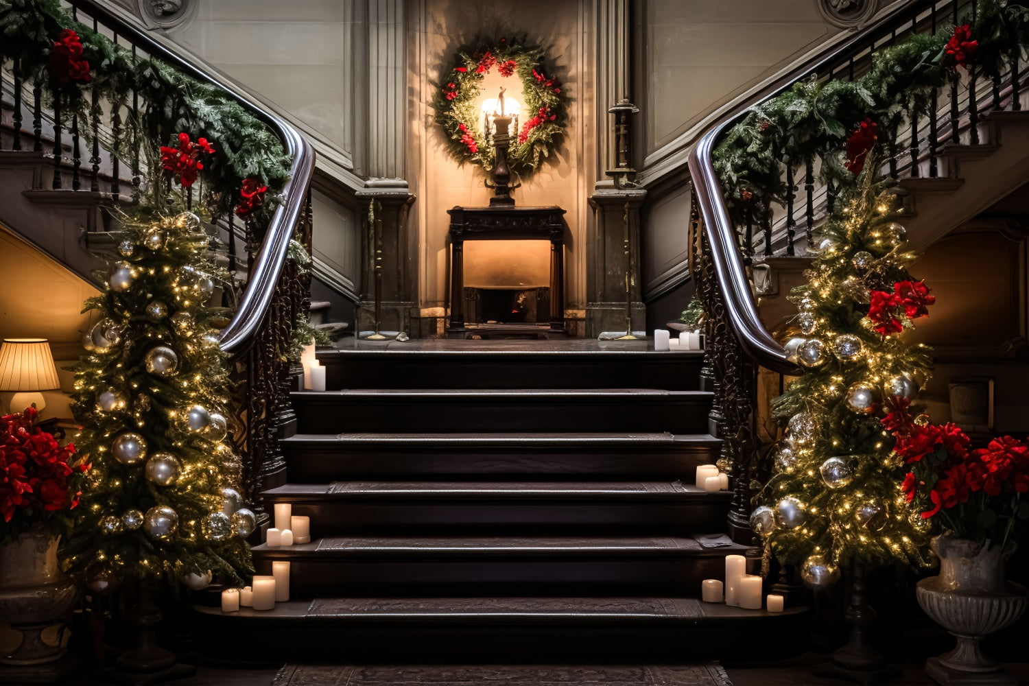 Christmas Staircase with Elegant Garland Backdrop UK BRP8-134