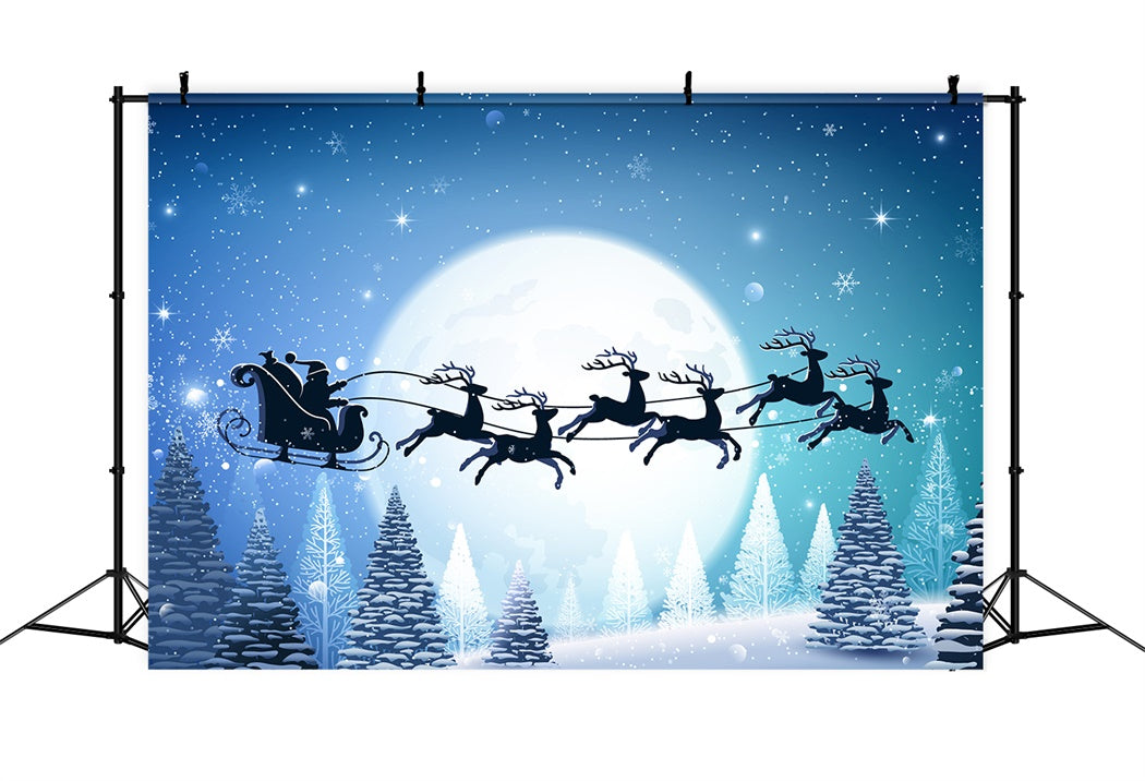 Full Moon Christmas Eve Santa Sleigh Backdrop UK BRP8-136