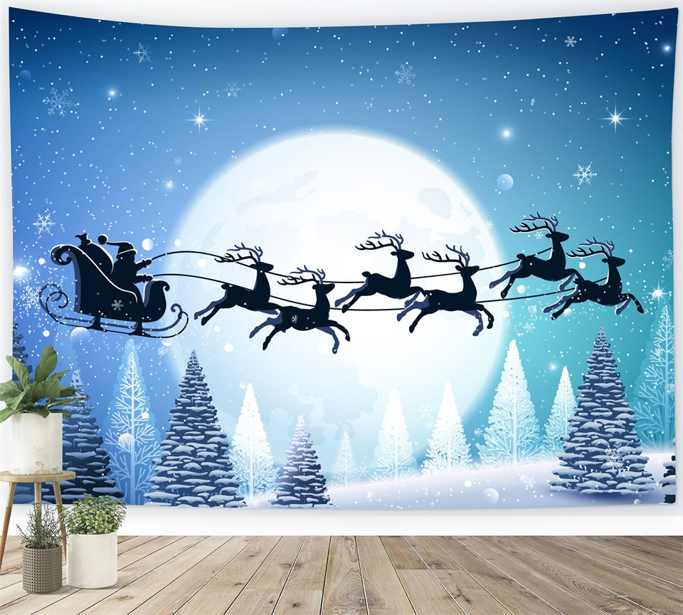 Full Moon Christmas Eve Santa Sleigh Backdrop UK BRP8-136