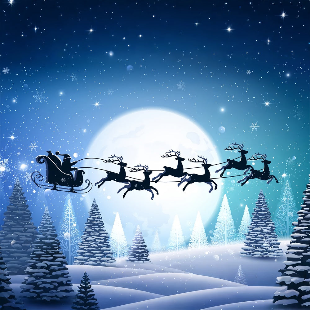 Full Moon Christmas Eve Santa Sleigh Backdrop UK BRP8-136