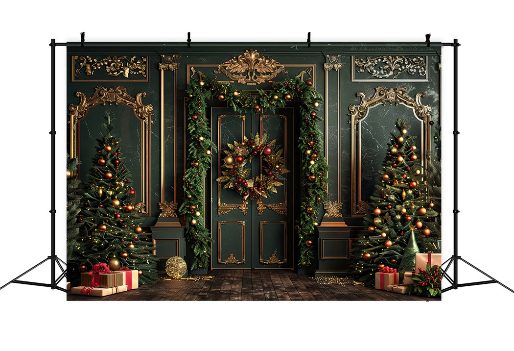 Elegant Christmas Trees with Golden Accents Backdrop UK BRP8-139