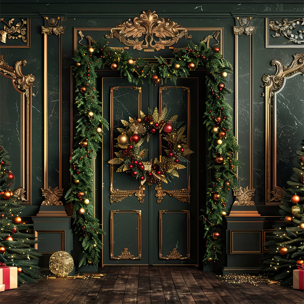 Elegant Christmas Trees with Golden Accents Backdrop UK BRP8-139