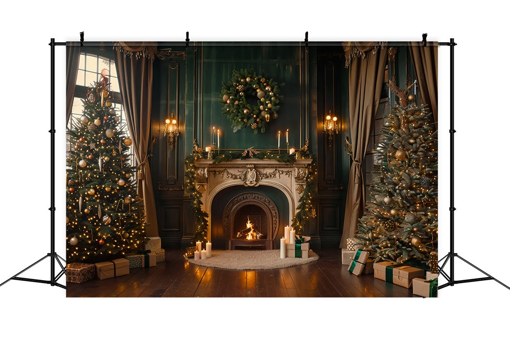 Christmas Candlelit Fireplace Backdrop UK BRP8-14