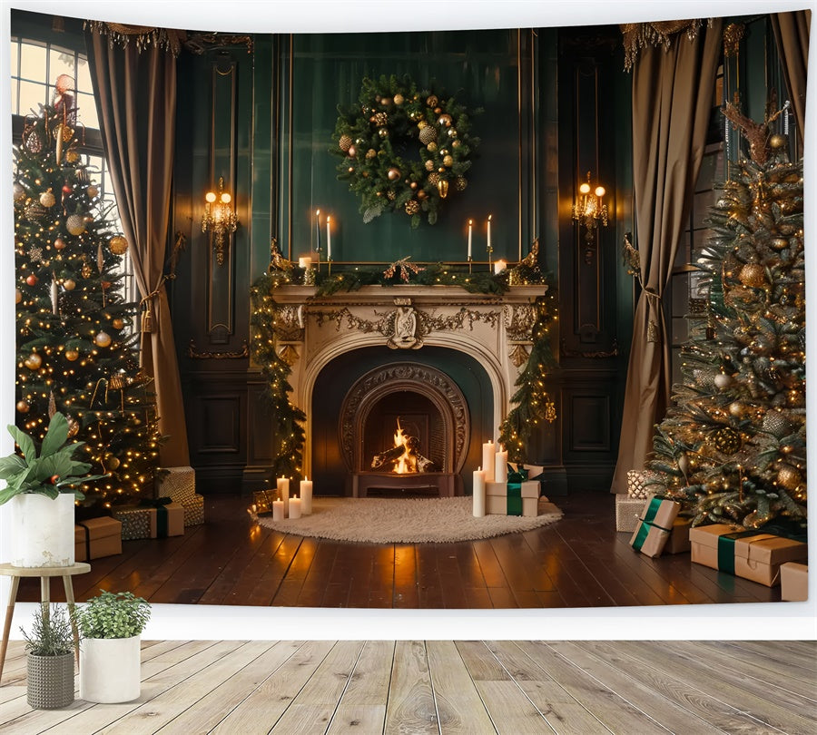 Christmas Candlelit Fireplace Backdrop UK BRP8-14