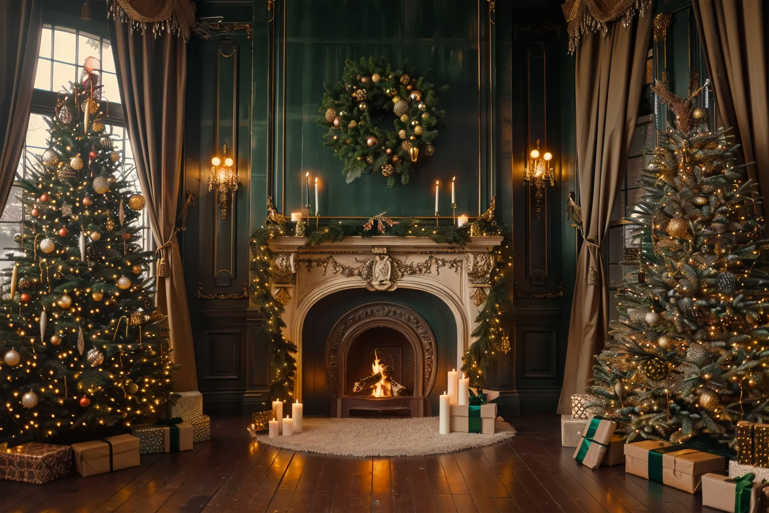 Christmas Candlelit Fireplace Backdrop UK BRP8-14