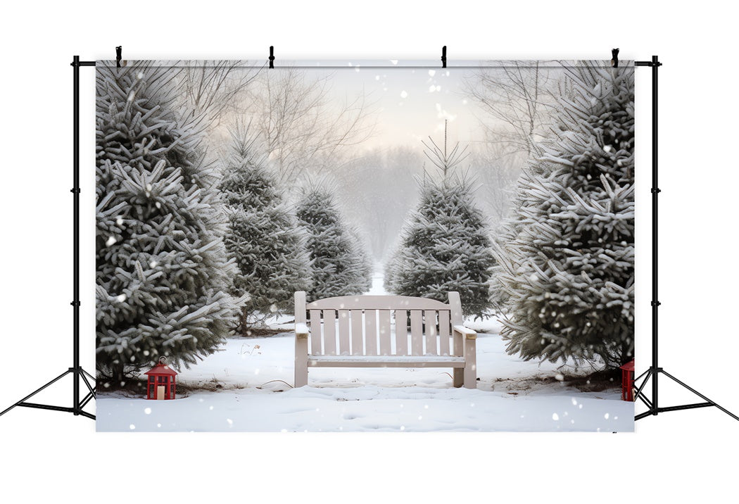 Snowy Christmas Tree  Grove Bench Backdrop UK BRP8-141