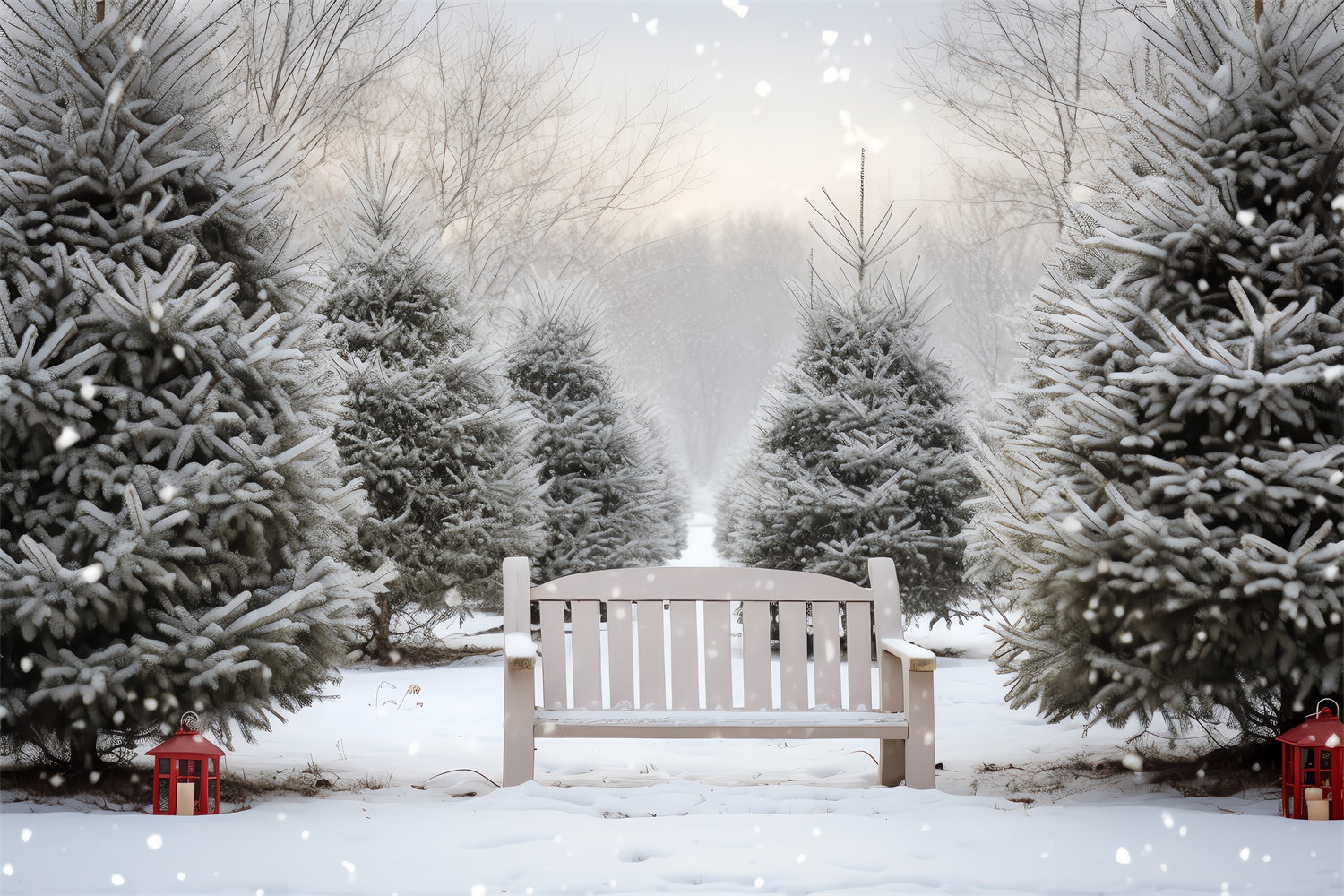 Snowy Christmas Tree  Grove Bench Backdrop UK BRP8-141