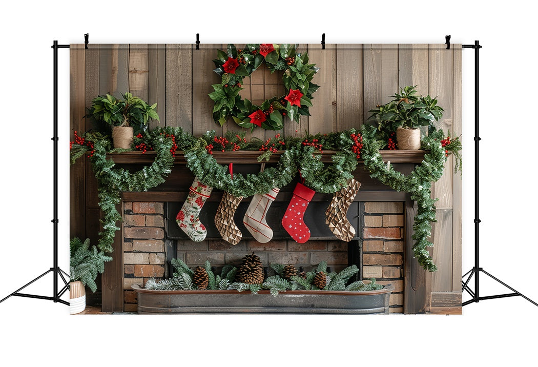 Classic Christmas Mantel Garland Backdrop UK BRP8-142