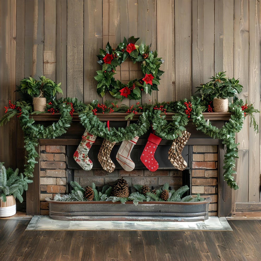 Classic Christmas Mantel Garland Backdrop UK BRP8-142