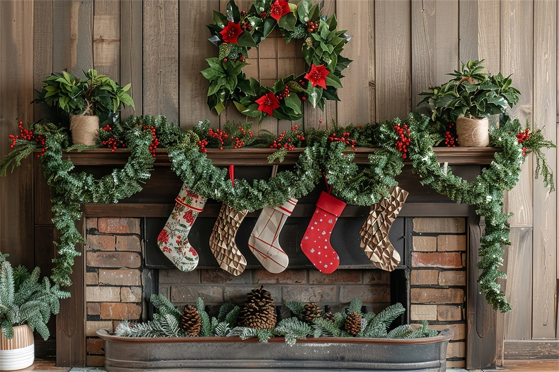 Classic Christmas Mantel Garland Backdrop UK BRP8-142